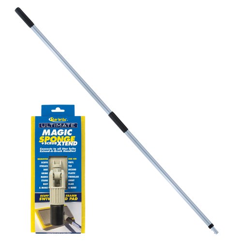 STAR BRITE Ultimate Magic Sponge +Scrub XTEND Combo - Dual Articulating Flex Head Scrubber & 5'-10' Big Boat Extending Aluminum Handle