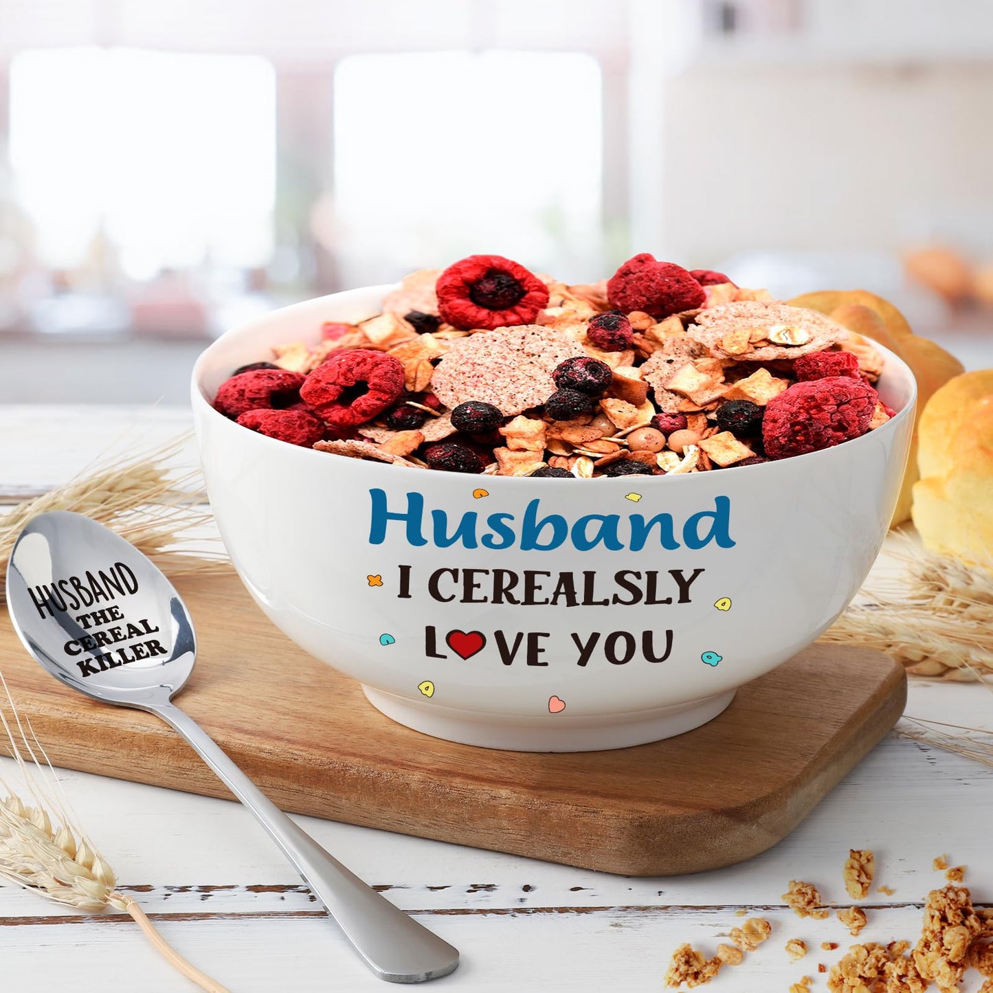 Husband Gifts for Birthday Fathers Day,Best Ever Husband Gifts for Wedding Anniversary from Wife,Funny Cereal Bowl and Cereal Killer Spoon Sets Present for Valentines Day Christmas