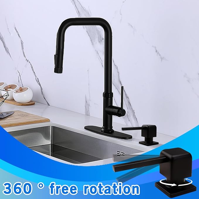 Bulit in Soap Dispenser Matte Black, Soap Dispenser for Kitchen Sink with 17 OZ Above The Sink Refillable Bottle Countertop Pump, Stainless Steel Pump Head Design
