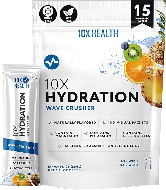 10X Health Electrolyte Drink Mix - Hydration Packets - Sodium, Magnesium, Potassium Citrate & Electrolytes Packets - Natur...
