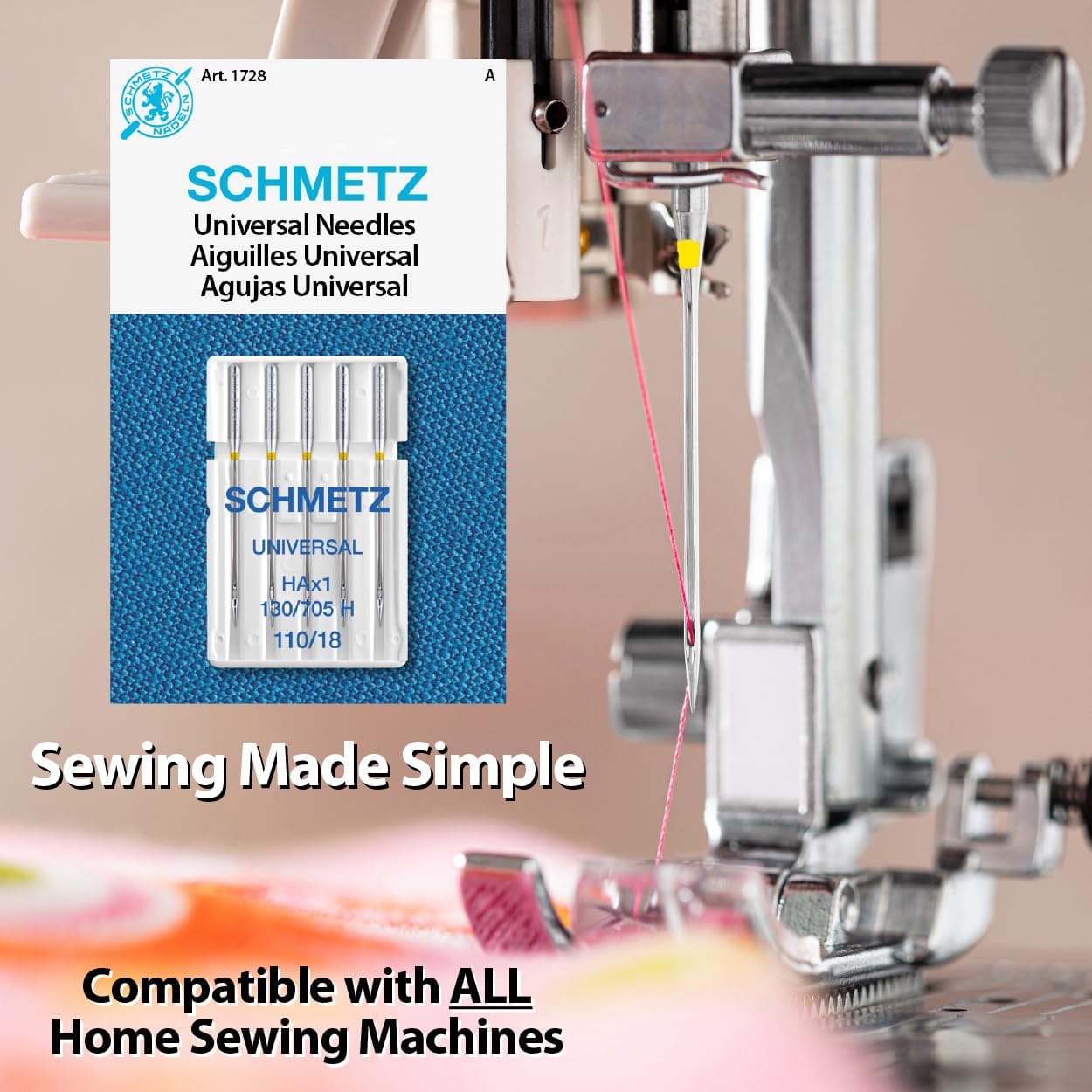 SCHMETZ Universal Sewing Machine Needles - Size 110/18, 5-Needle Cards, Pack of 1