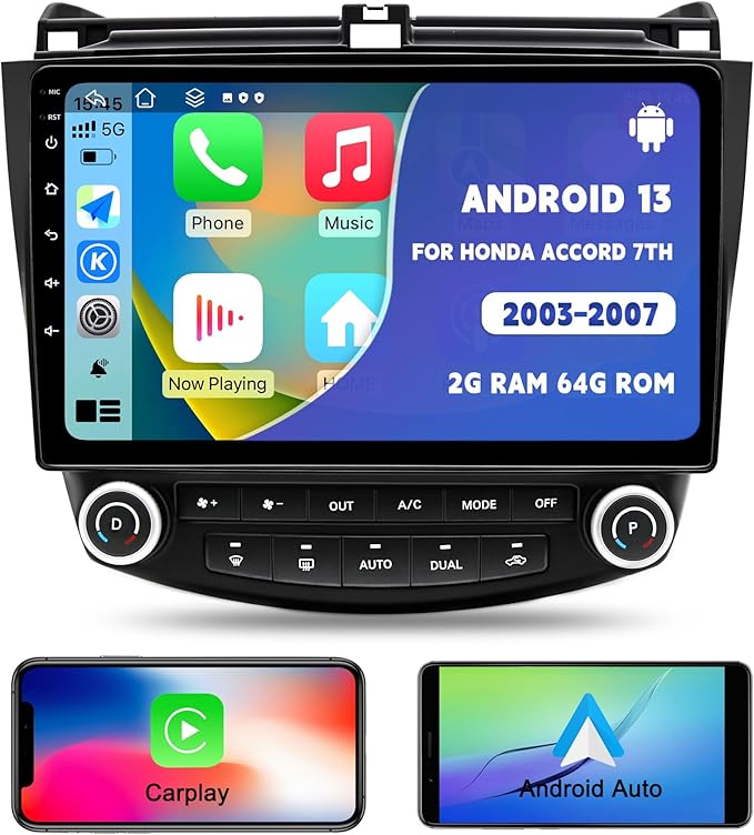 for Honda Accord 7th 2003 2004 2005 2006 2007, Android 13 Car Stereo with Wireless Carplay Android Auto, 10 inch Touchscre...