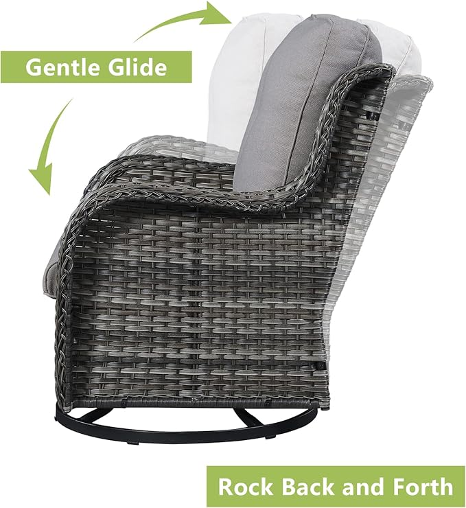 Rilyson Wicker Patio Furniture Set - 7 Piece Rattan Outdoor Sectional Conversation Sets with 4 Swivel Rocking Chairs,2 Ottomans and 1 Sofa for Porch Deck Garden(Mixed Grey/Grey)