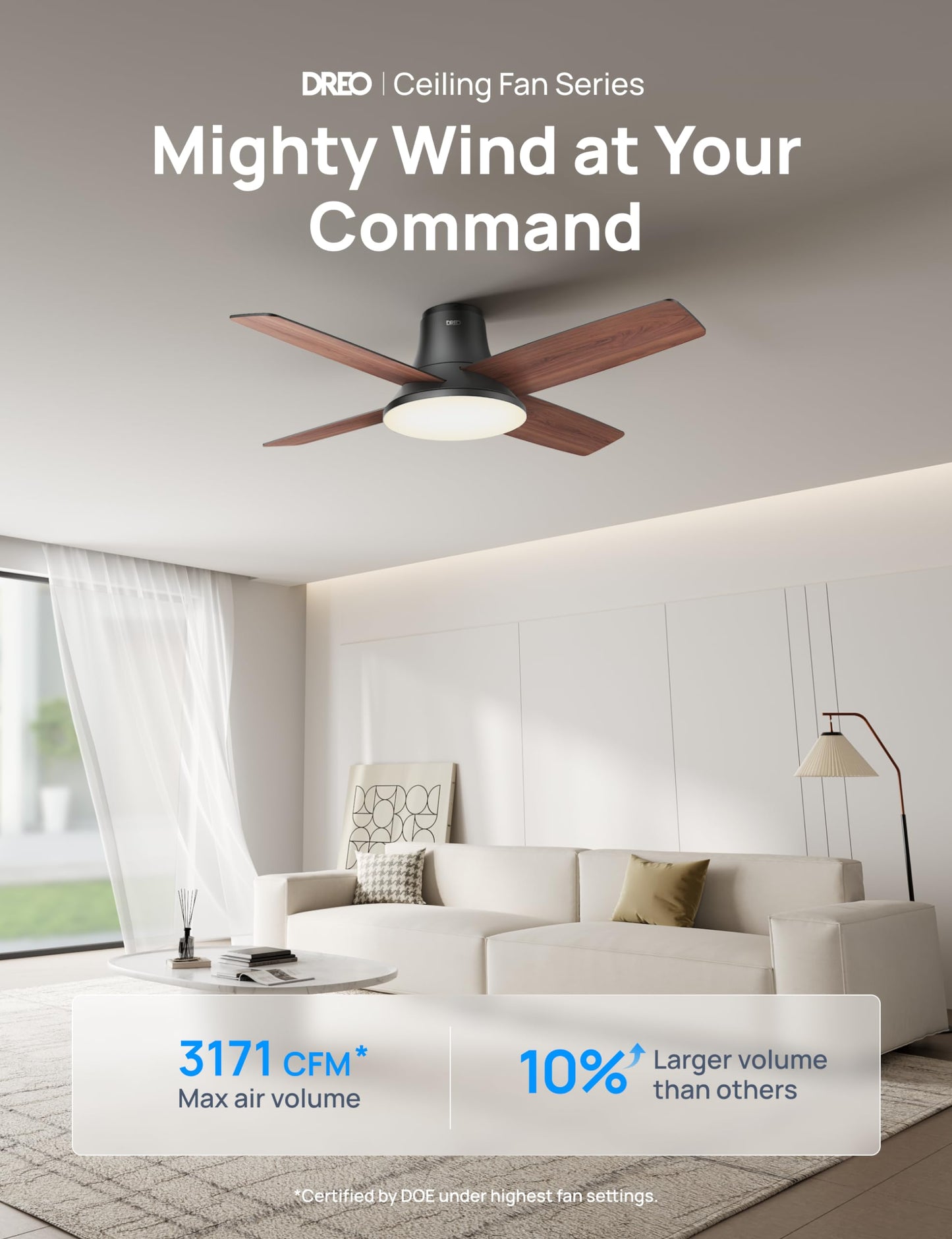 DREO Ceiling Fan, 44 Inch Low Profile Ceiling Fan with Light and Remote, 5CCT LED, 6-Level Dimmable, 6-Speed, Reversible Motor, Quiet, Timer, Easy-Install, Black Flush Mount for Bedroom