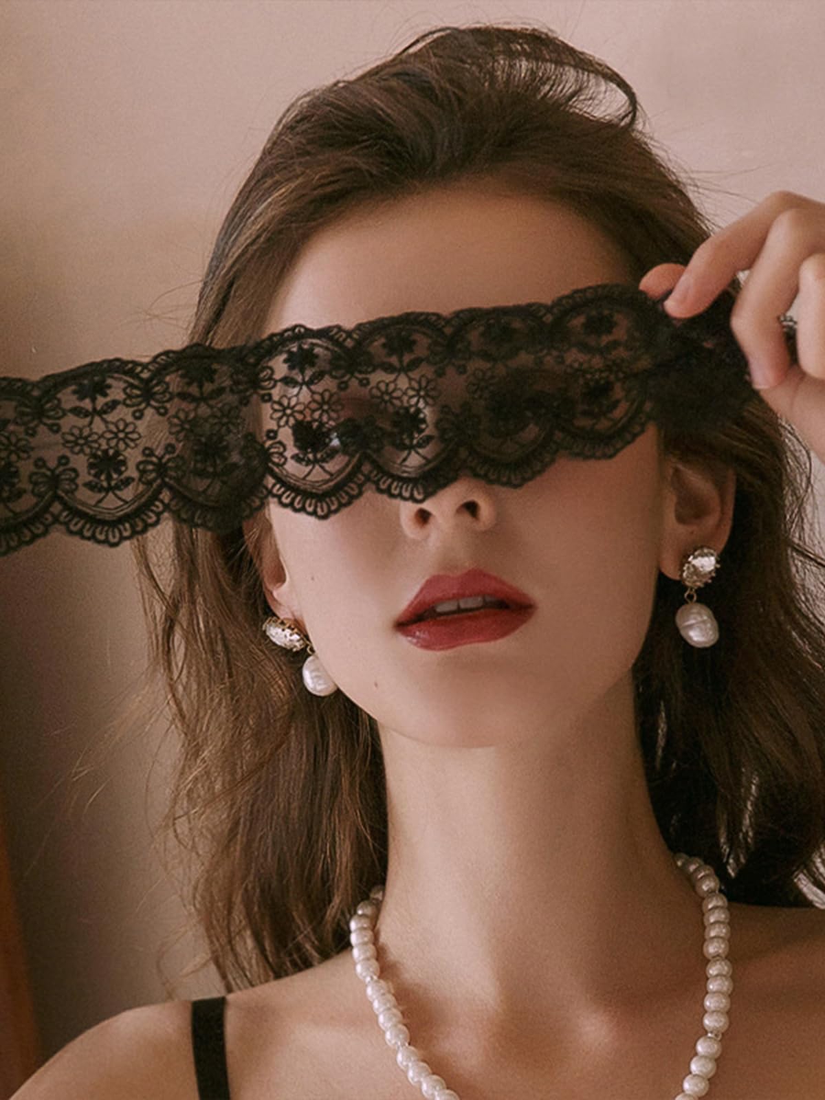 Egfyqzbryn Mysterious Lace Masquerade Mask Sexy Blindfold Hollow Flower Lace Mask Halloween Cosplay Costume Valentine Gifts for Women (Style3)