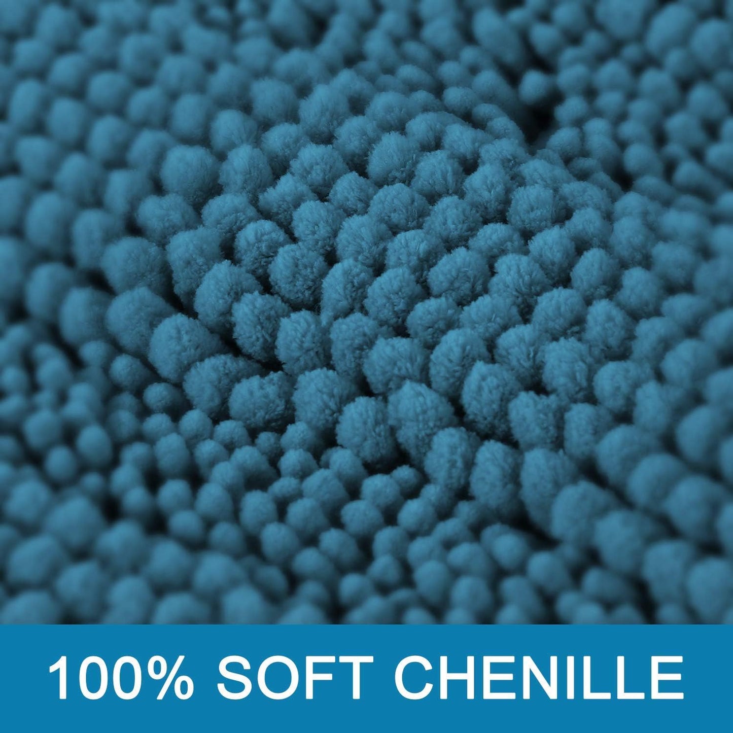 H.VERSAILTEX Bath Mats for Bathroom Non Slip Extra Thick Chenille Striped Bath Rug 24" x 36" Absorbent Non Skid Fluffy Soft Shaggy Rugs Washable Plush Mats for Indoor, Bath Room, Tub - Turquoise Blue