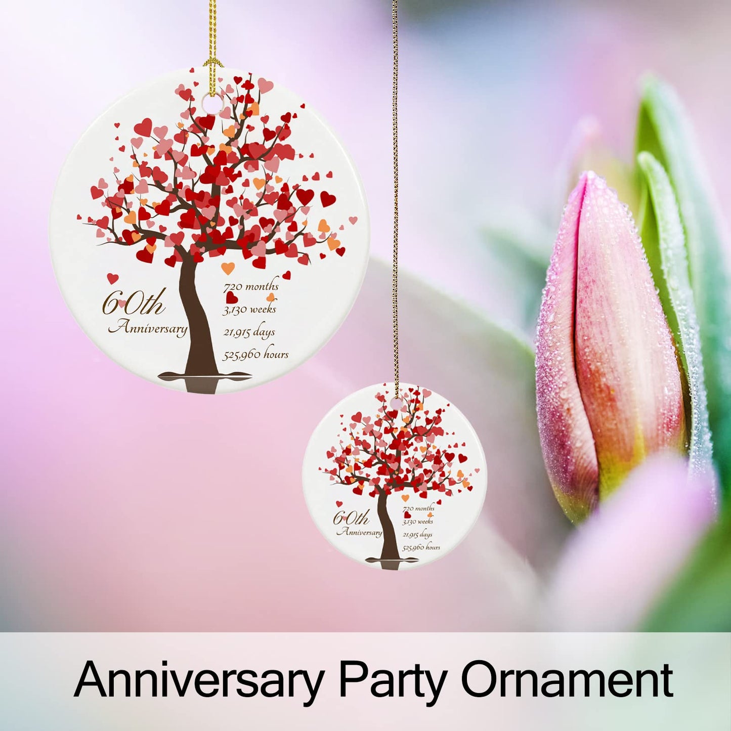 60th Anniversary Ornament, Gifts for 60th Wedding Anniversary, 60 Year Anniversary Valentines Gifts for Couples,Parents, 2.9" Ceramic 60th Anniversary Christmas Ornaments 2025