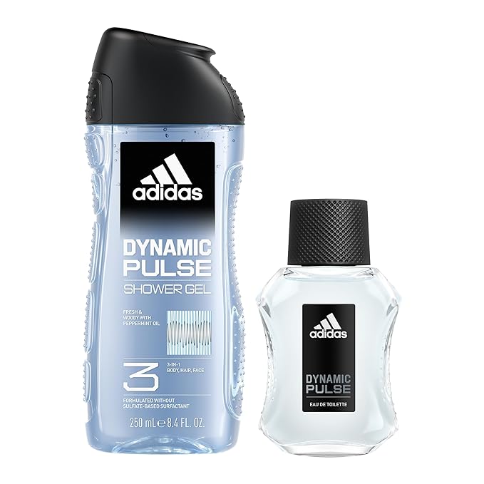 adidas Dynamic Pulse Aftershave Giftset - 1.6 fl oz EDT + 2.5 fl oz + 8.4 fl oz + 13.5 fl oz Shower Gel, Notes of Mint, Apple, and Wood, Men's Fragrance, Long Lasting, Sporty