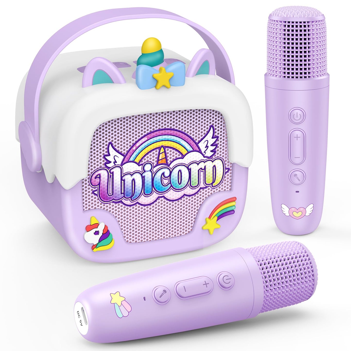 Mini Karaoke Machine for Kids Girls: Unicorn Portable Bluetooth Speakers with 2 Wireless Mic Toys for Girls Age 4-6 7 8 9 Years Old Girl Gifts Birthday Gifts for 5 6 7 8 9 10 11 Years Teens Purple