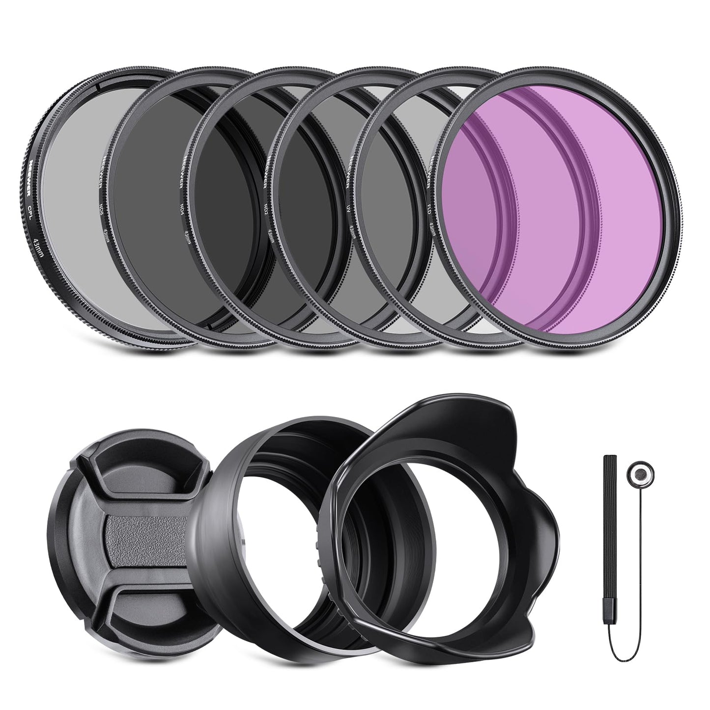 Neewer 43Mm Nd Filter Pack And Lens Accessories, Nd2 Nd4 Nd8 Uv Fld Cpl Filter Kit With Lens Cap