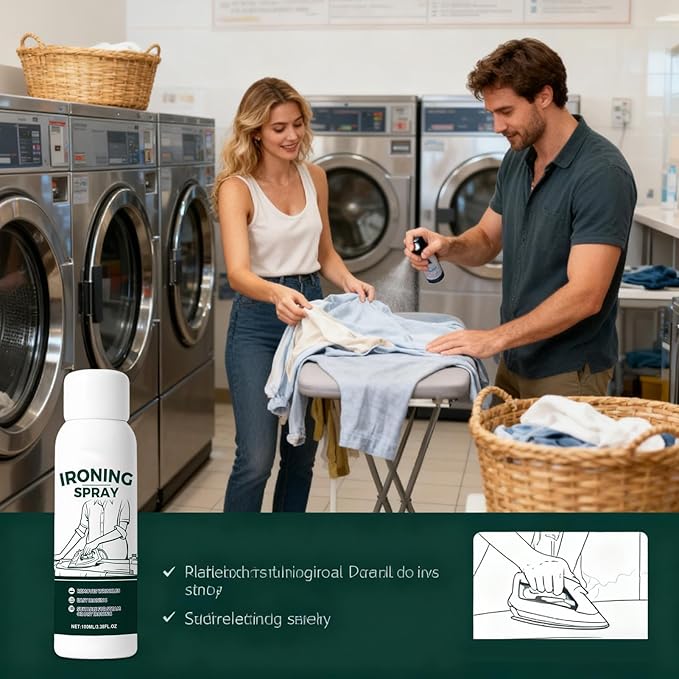 Ironing Spray for Clothes, 100ml Anti-Static Liquid Starch Mist, No Flaking, No Clogging, for Cotton, Linen, Polyester, Wool, Silk, Home, Travel
