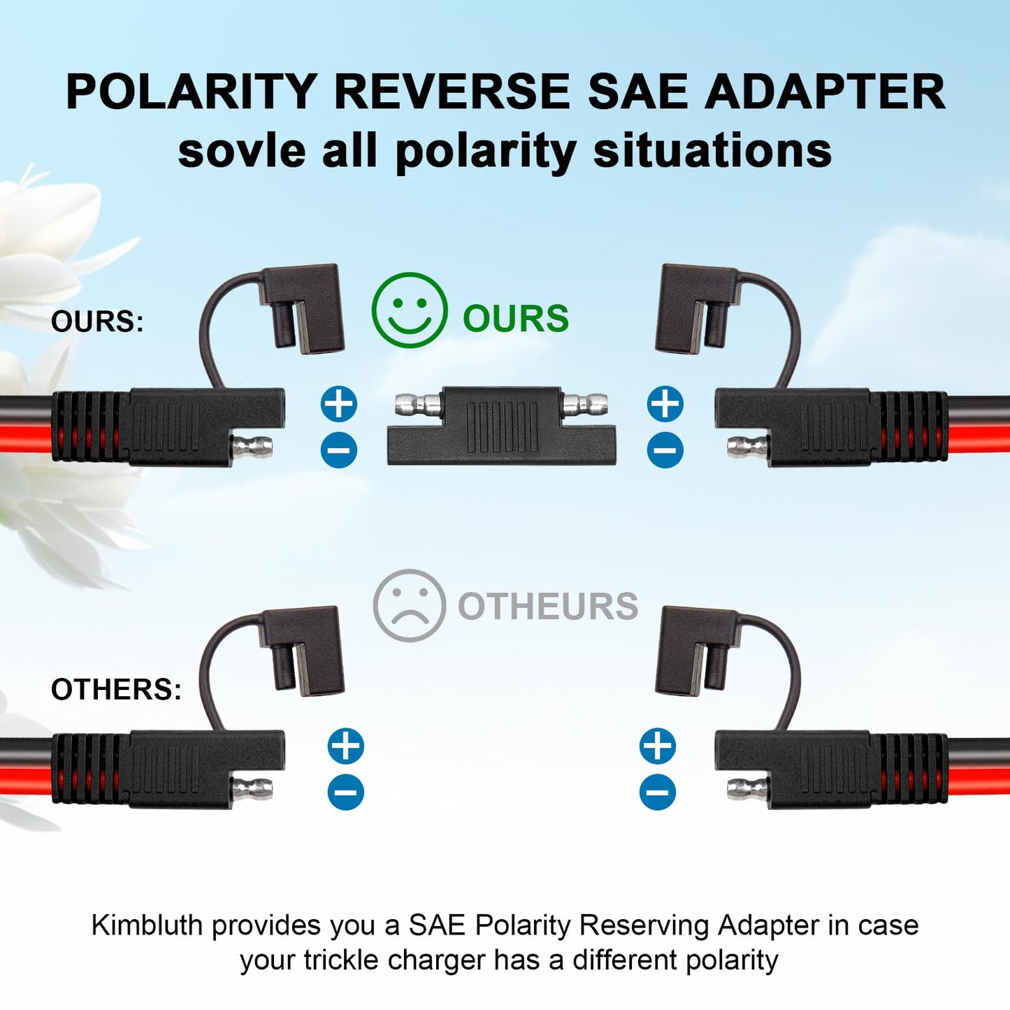Kimbluth SAE Extension Cable 100FT 10AWG Quick Disconnect Wire SAE Connector Battery Charger Solar Panel Extension Cable with SAEs Polarity Reverse Adapter for Trolling Motor Automotive RV Tractor