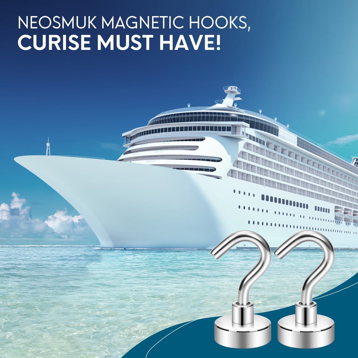 Neosmuk Magnetic Hooks, Cruise Ship Essentials, 32lb+ Heavy Duty Magnetic Hooks for Cruise Cabins, Refrigerator, Grill, Hanging, and Travel | Extra Strong Must-Haves Magnet Hook,Silver Pack of 20