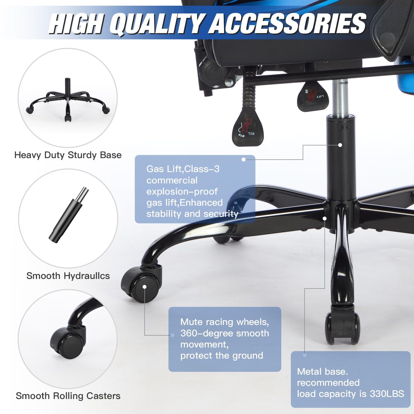 Gaming Chair with Footrest, Ergonomic Computer Chair with Headrest and Lumbar Support, PU Breathable Material Height Adjustable Video Game Chairs for Adults, BlackBlue