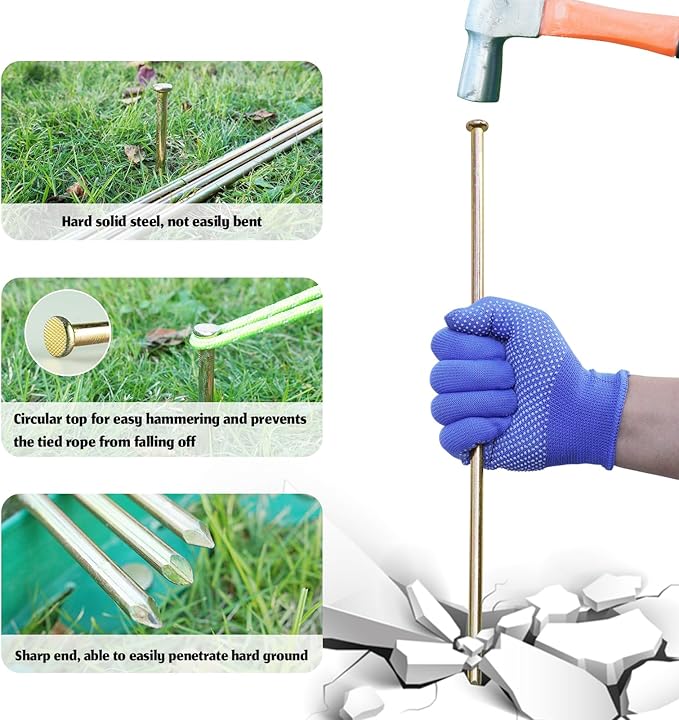 EISENSP 10 Pcs 16 Inch Landscape Stakes, Heavy Duty Galvanized Rebar Stakes for Paver Edging, Weed Barrier, Floor Covering, Artificial Turf, Camping Tent and More