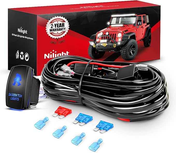 Nilight - 10013W NI -WA 07 LED Light Bar Wiring Harness Kit SASQUATCH LIGHTS 12V 5Pin Rocker Laser On off Waterproof Switc...