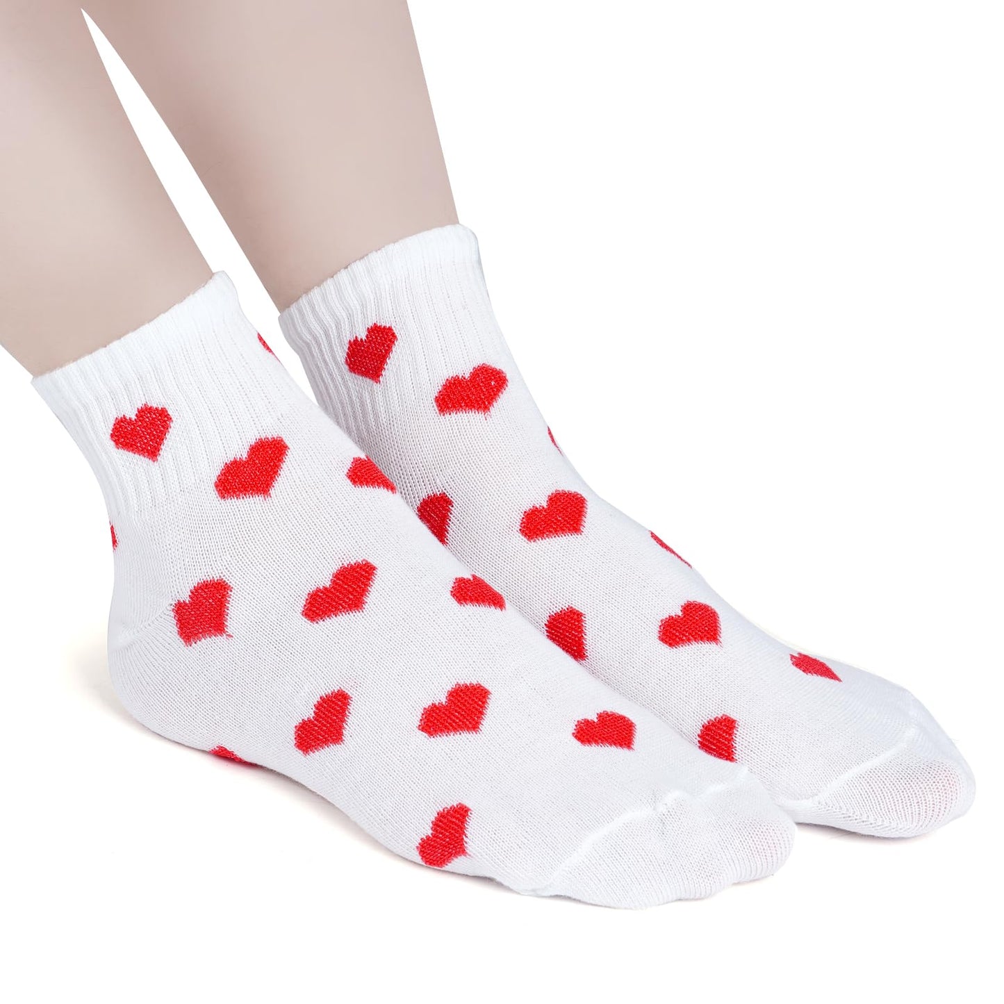 phnydreg 6 Pairs Heart Pattern Ankle Socks Red Heart Ruffle Quarter Socks for Women Girls