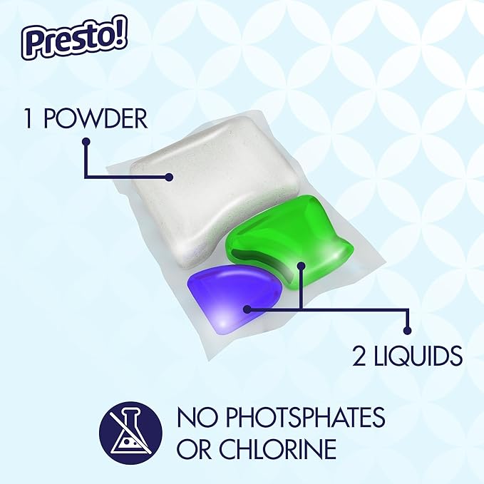 Amazon Brand - Presto! Triple Action Dishwasher Pacs, Fresh Scent, 90 Count (Pack of 2)