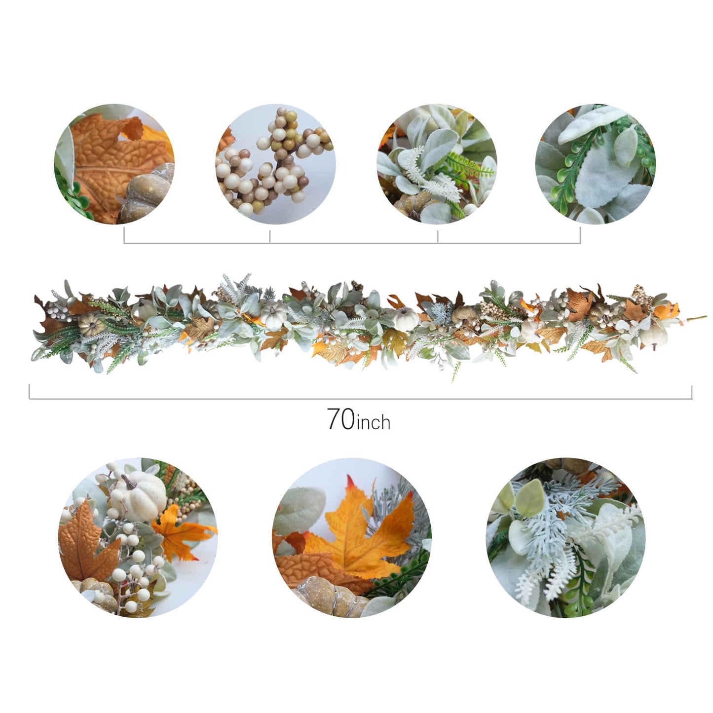 CIR OASES Thanksgiving Fall Wreath, Eucalyptus Berries Pumpkins Lamb Ears Leaves Autumn Wreaths for Front Door, Fall Decor, Porch Wall, Home Outdoor Holiday Decorations (Pumpkin Garland)