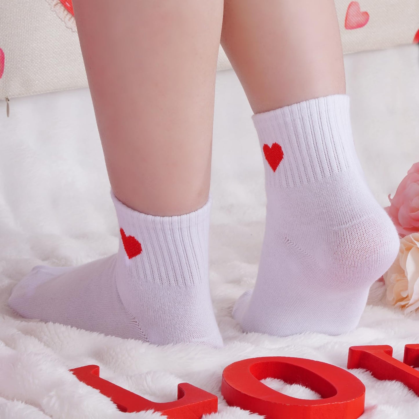 choyaxo 3Pairs Valentine Heart Ankle Socks Cute Soft Novelty Crew Socks for Women Girls