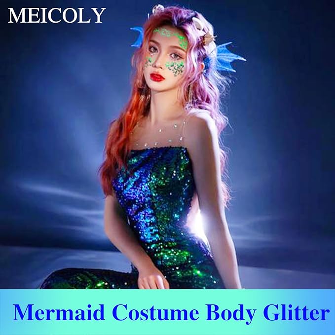 MEICOLY Chameleon Green Face Body Glitter,St Patricks Day Accessories,Color Changing Mermaid Face Glitter,Halloween Glitter Face Paint for Face Body Hair,Festival Rave Outfits Accessories for Women