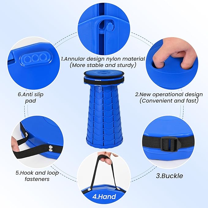 FXKS 2 Pack Upgraded Collapsible Stools Folding Stool with Cushion,Retractable Folding Stool Max Load Capacity 400lbs, Portable Telescoping Stools for Camping Hiking Outdoor BBQ Fishing-Dark Blue