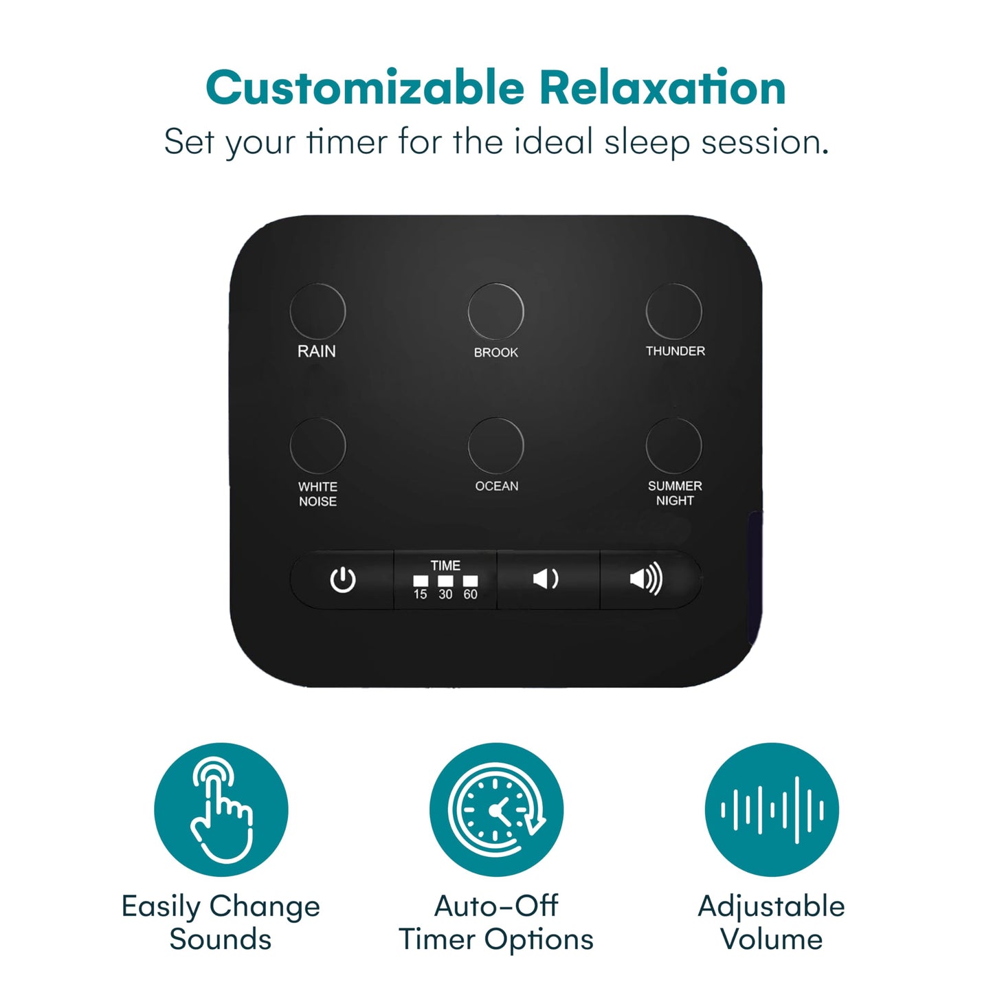 Big Red Rooster Sound Machine - 6 Sleep Sounds - Portable White Noise Machine for Office Privacy & Adult Sleeping - Compact Travel or Home - Dual Power Options - Black
