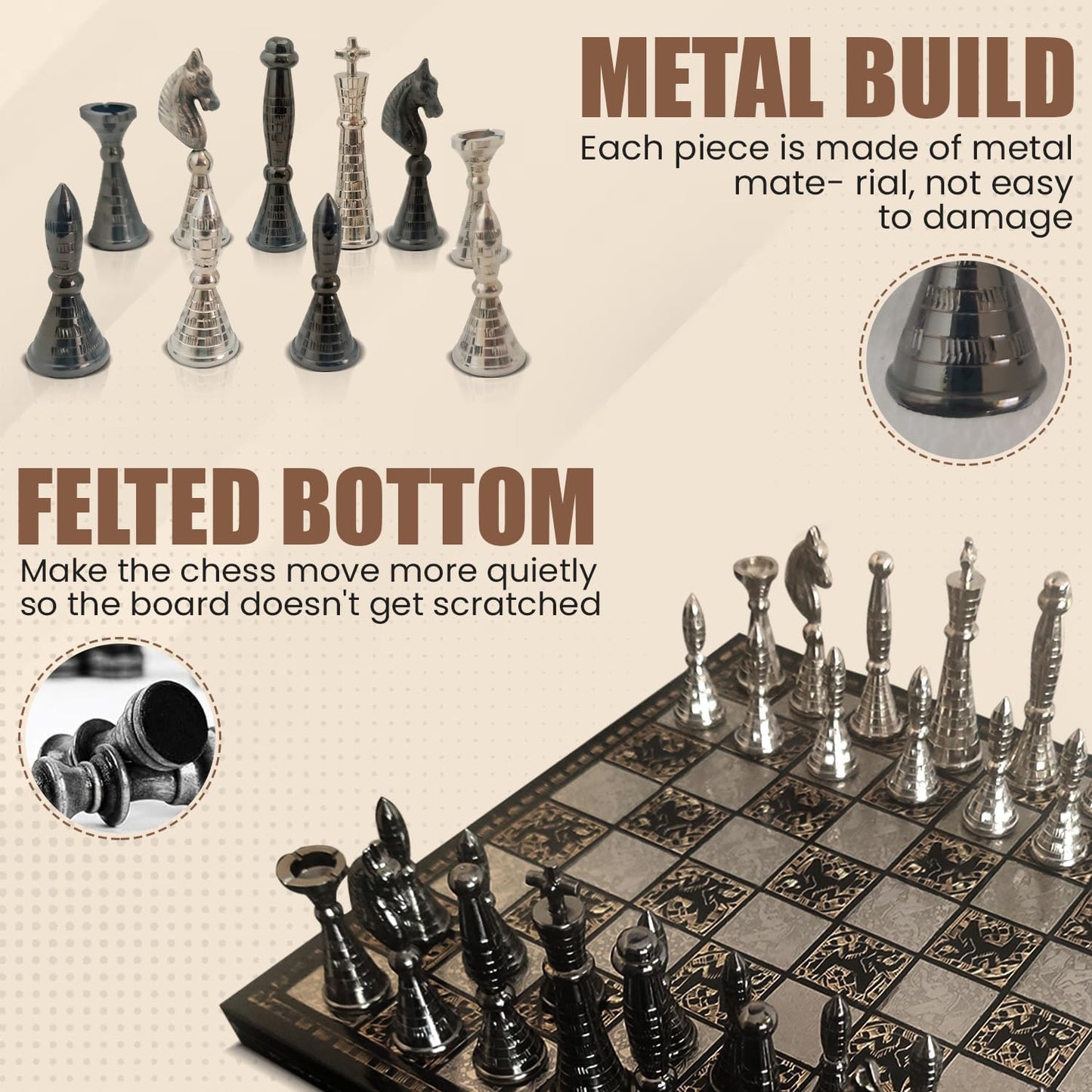 Luxury Handcrafted Brass Chess Set Black and Silver Metal Pieces with Premium Folding Board and Storage Box | Antique Finish Royal Gift and Decorative Board Game for Home Office Collectors (Tribal)