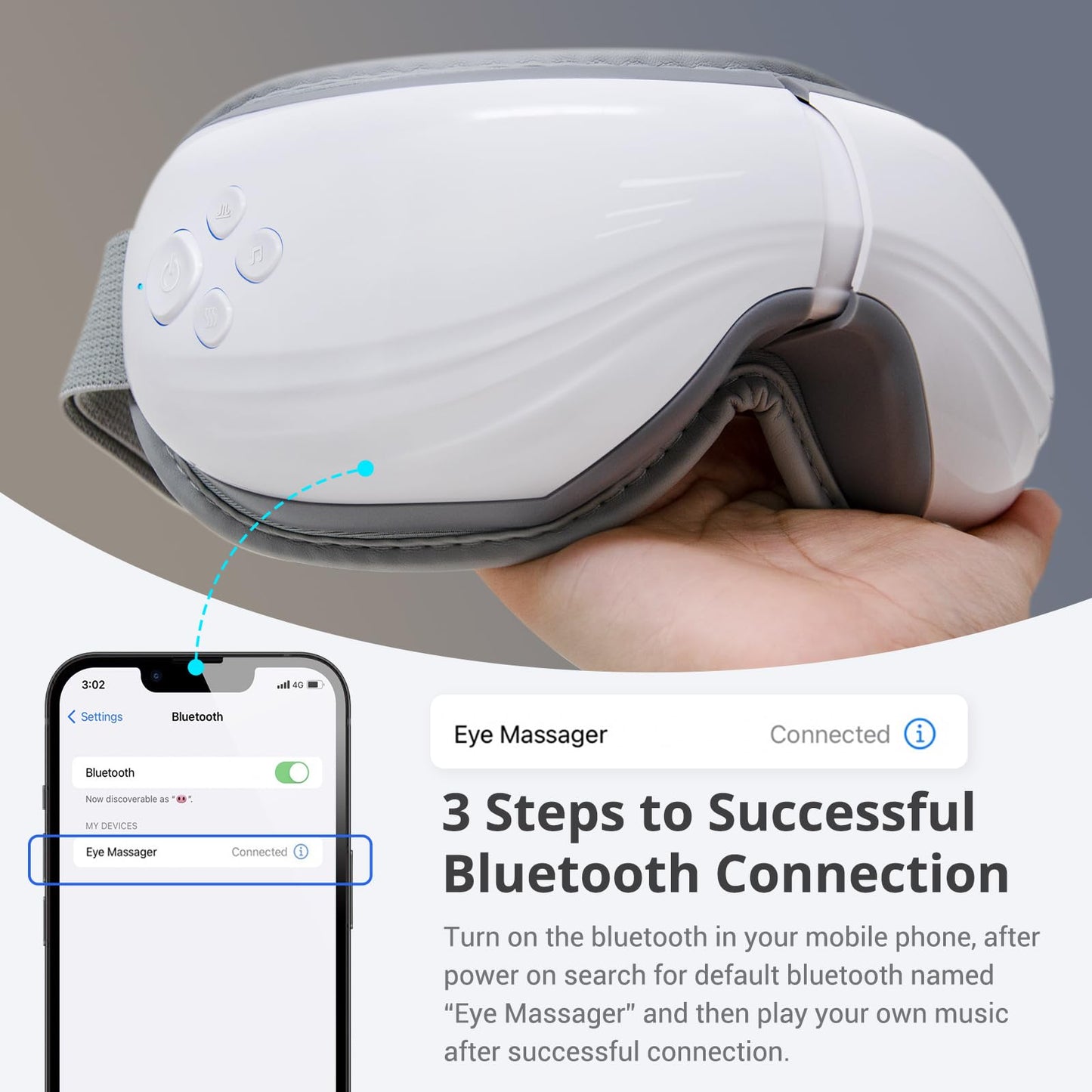 Mynt 5 Mode Eye Massager with Heat and Cooling, Heated Eye Massager with Bluetooth Capability, Folding Eye Mask Massager with Heat and Cool, Eye Massage with Voice Announcement, Gifts for Christmas