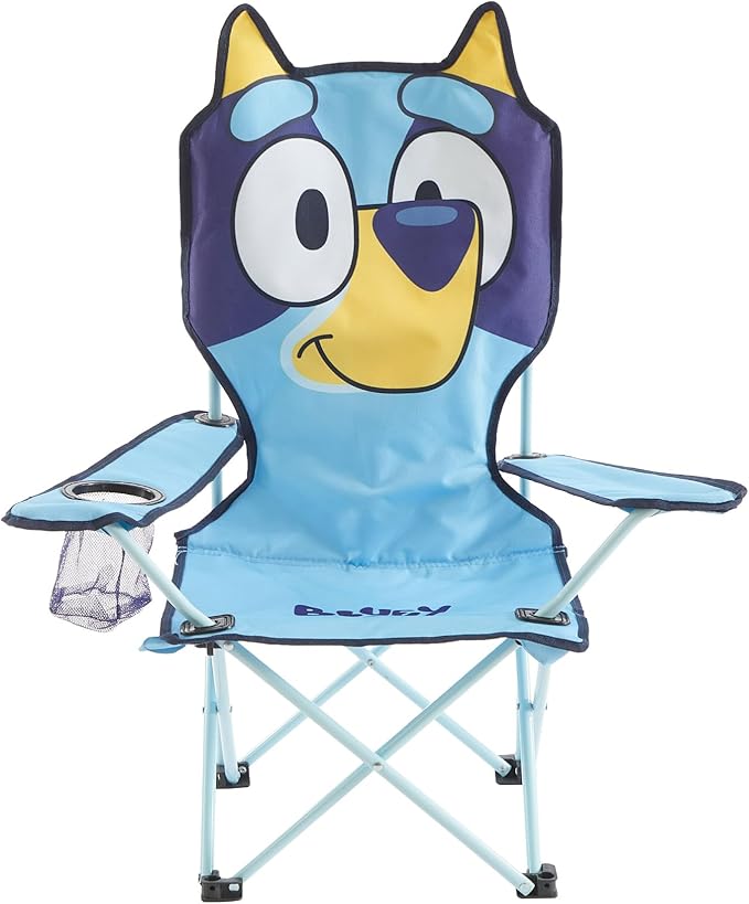 Bluey Kids Folding Camp Chair, Portable Outdoor/Indoor Chair with Carry Bag, Cup Holder, High Back, Lightweight & Durable ...