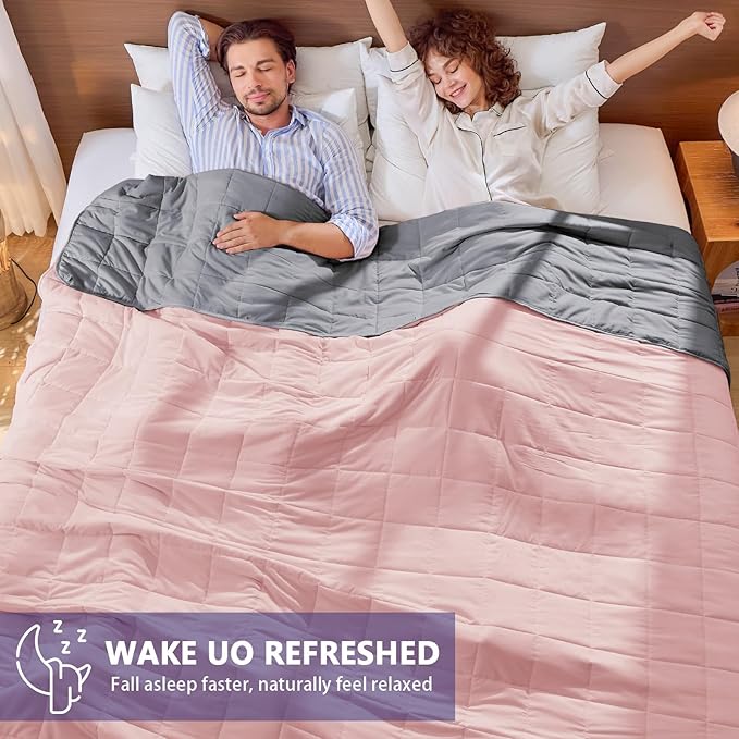 King Size Weighted Blanket for Adults (30 lbs, 80” x 87”, Pink Grey) Cooling Heavy Blanket for Sleeping Perfect for 290-310 lbs, Breathable Blanket for Adults & Couple All Season, Machine Washable