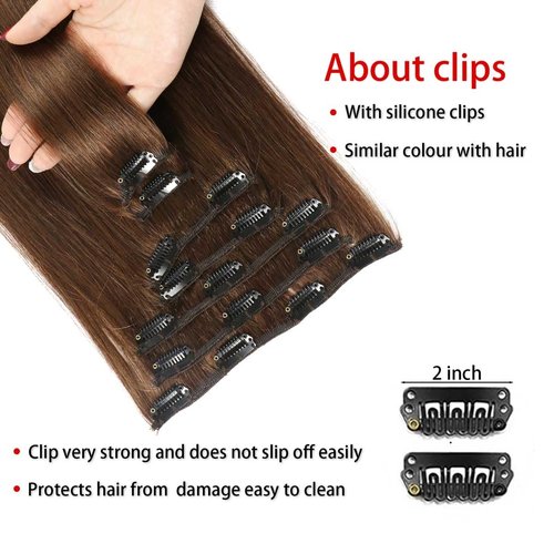 Houlud Clip in Hair Extensions Real Human Hair Straight 22 Inch 7pcs 120g Clip ins Hair Extensions Brazilian Remy Human Hair 16 Clips Double Weft Human Hair For Women (22 Inch, #4 Medium Brown)