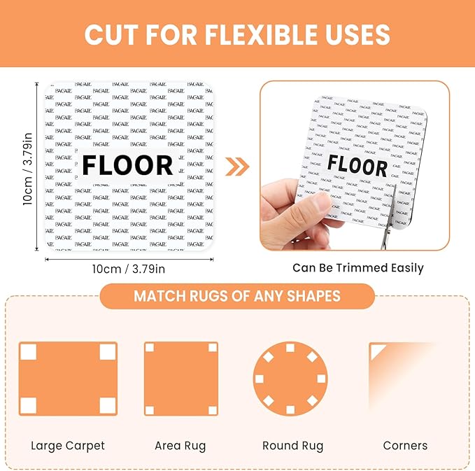 BAGAIL Rug Grippers 20 Pcs, Non-Slip Rug Corner Grips for Hardwood Floors & Tile, 4x4in Reusable Double-Sided Adhesive Carpet Tape to Prevent Sliding & Tripping Hazards for Pets, Kids, Family