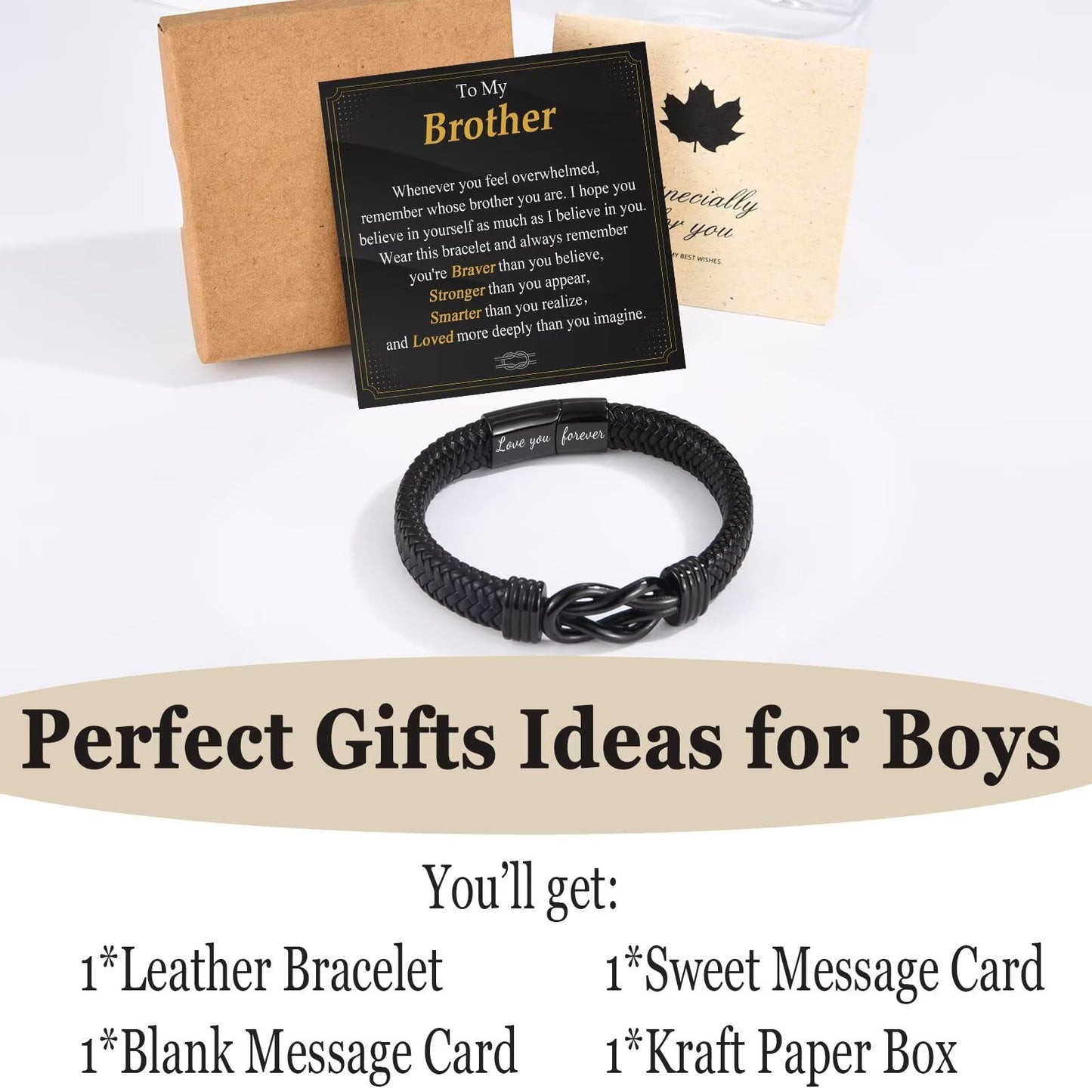 OAVOOK Gifts for Brother from Sister Infinity Leather Knot Bracelets for Teen Boys Braided Cuff Jewelry for Birthday, Christmas, Back to School