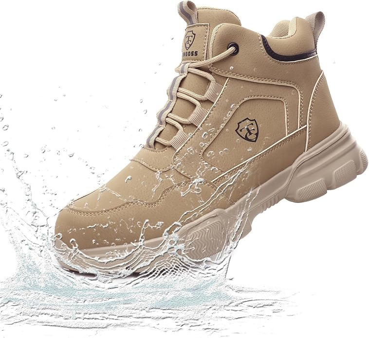 PJZHJ Waterproof Steel Toe Boots for Men Safety Work Boots Lightweight Steel Toe Shoes Slip Resistant Construction Boots