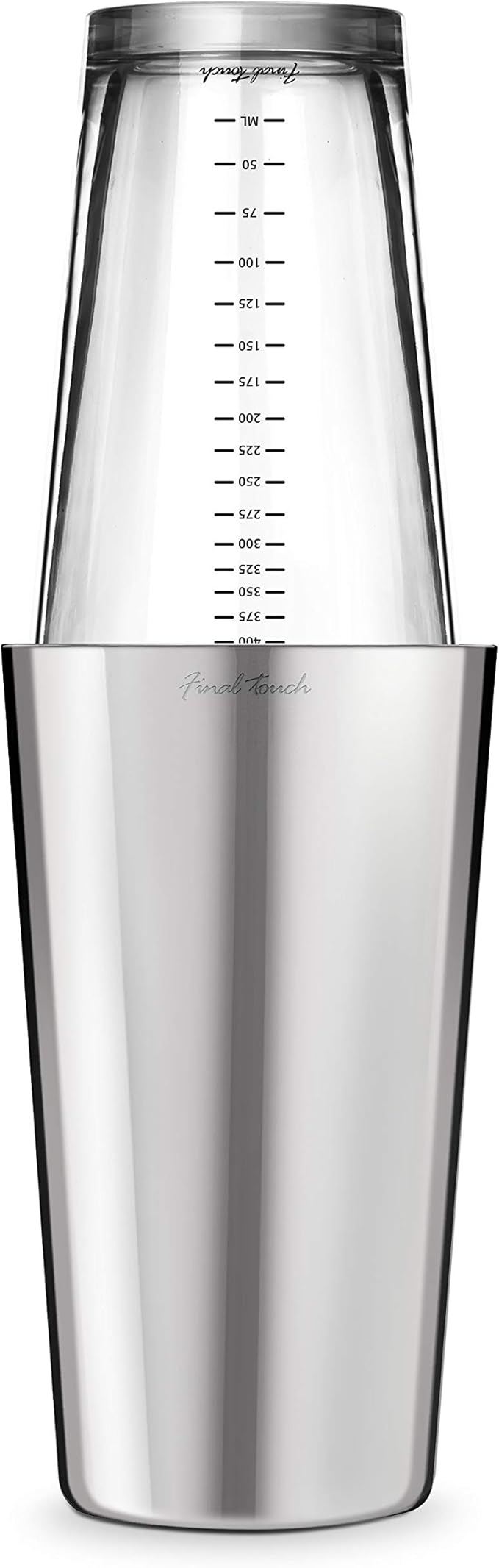 Final Touch Double-Wall Boston Shaker Set - Stainless Steel Mixing Glass with Silicone Seal - BPA-Free, Compact Storage - ...