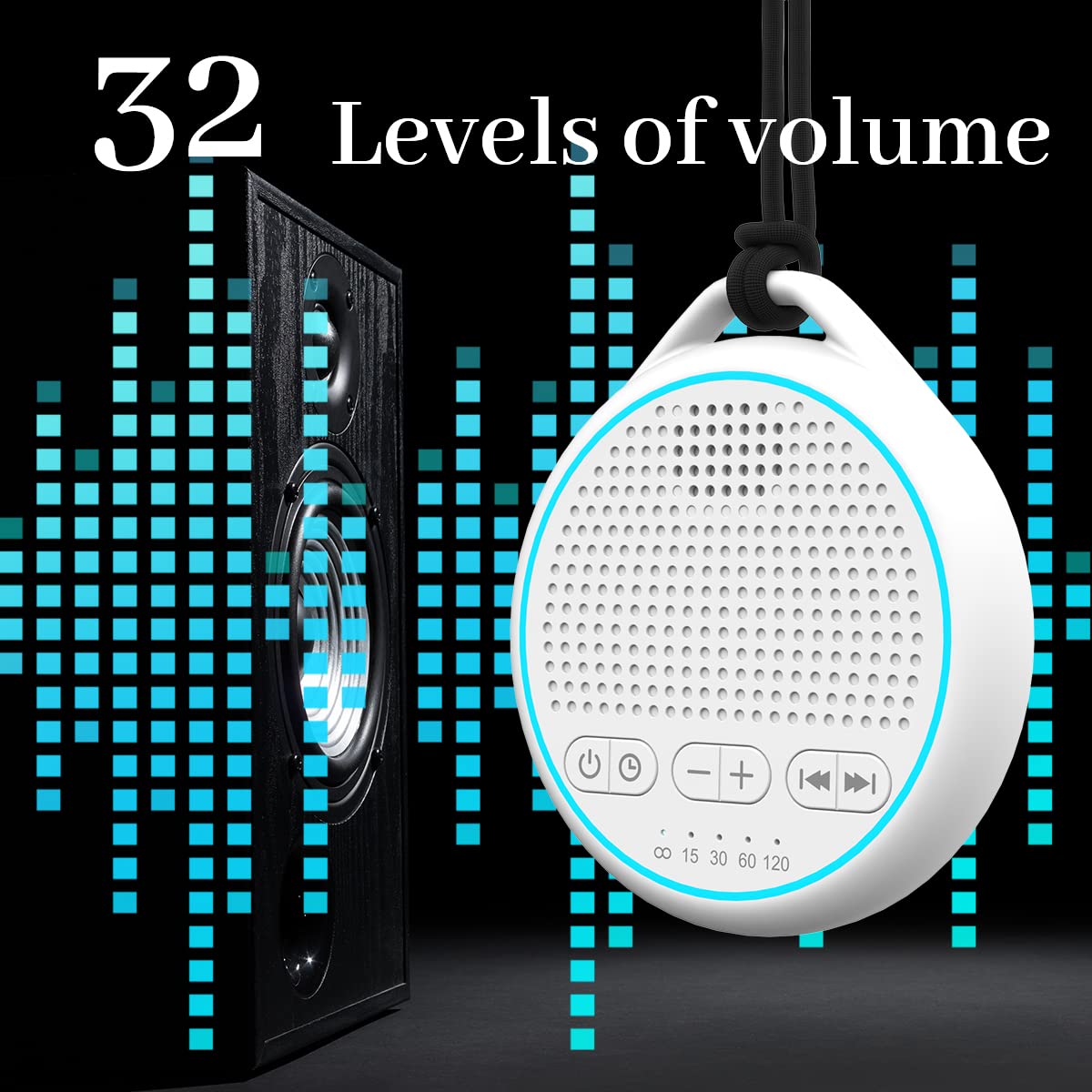 Fourair White Noise Sound Machine with 25 Soothing Natural Sounds Rechargeable Battery Portable for Travel 32 Volume Levels 5 Timers Compact Size for Baby Kids Adults Sleeping (White-Upgrade)