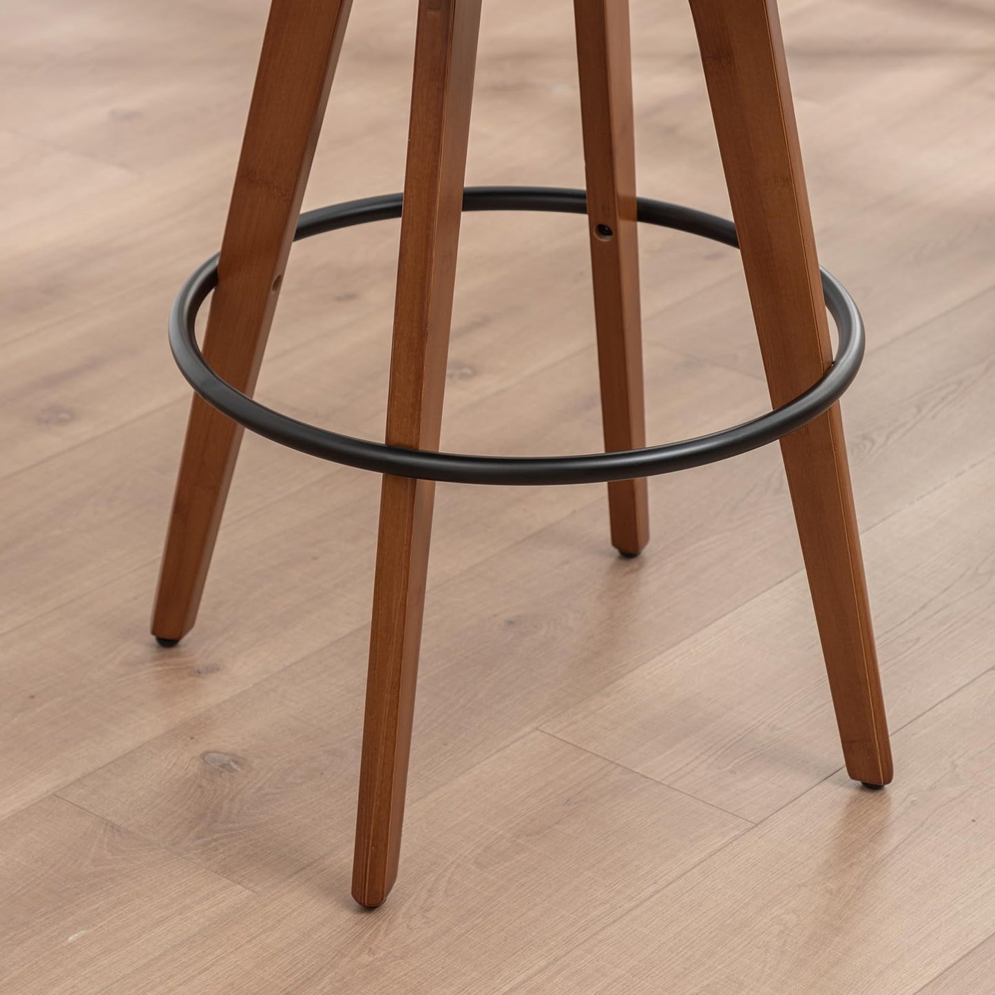 LUNLING 30” Bar Height Stools,Mid Century Modern Bar Stool,Orange PU Leather Kitchen Island Stools,Wood High Barstools Swivel with Back and Arms for Home Bar Furniture,1PCS