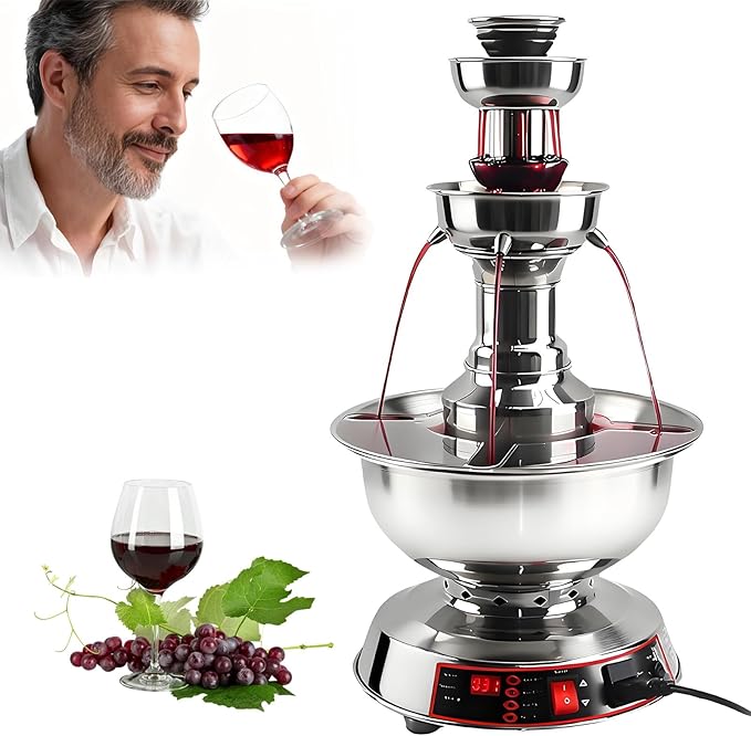 BANGBANGJI 3-Tier Wine Fountain Machine, Electric Stainless Steel Beverage Dispenser, Stainless Steel Beverage Fountain, C...