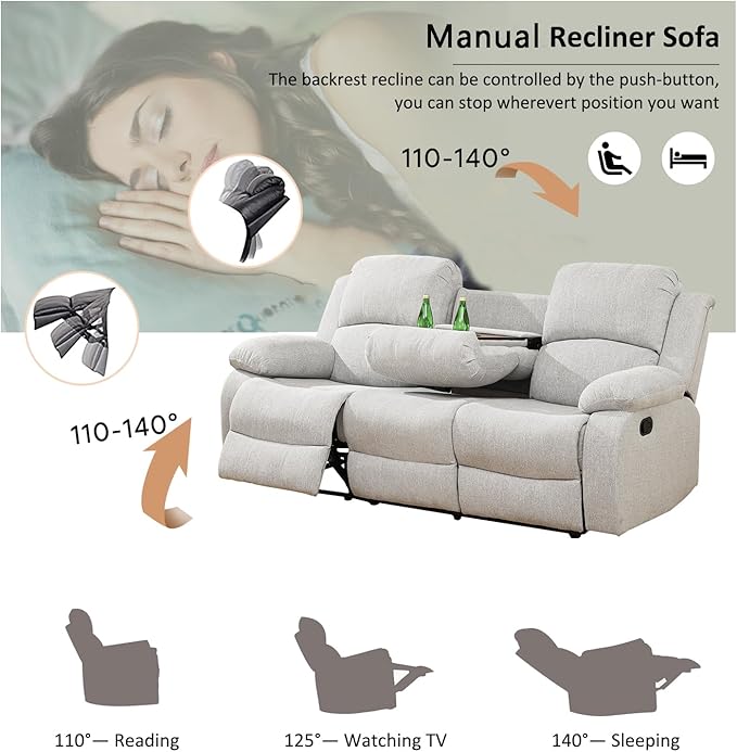 A Ainehome Living Room Furniture Set Microfiber Recliner Sofa Set Loveseat Chair Furniture Sofa Set for Living Room/Small Space/Rv/House/Office/Theater Seating (A-Grey White Microfiber, Sofa+Chairs)