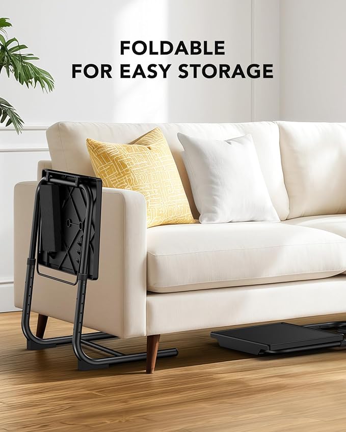 HUANUO TV Tray, Adjustable TV Dinner Tray, 20.5 x 15.4 inch Folding Tray Table with Storage Pocket, 6 Height Settings, 3 Angle Adjustments, Comfortable Tray Tables for Bed & Sofa, HNTT04B | Storage Pocket, 6 Height Settings, 3 Angle Adjustments, Bed & ...
