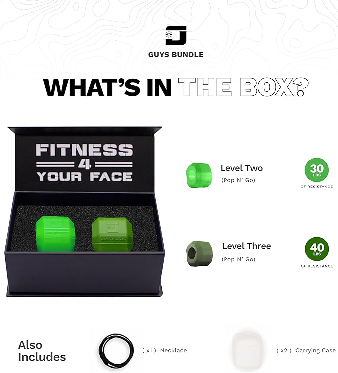 Jawzrsize Pop N Go and Custom Fit Jaw Enhancer Bundles- Jaw, Face, and Neck Exerciser and Toner