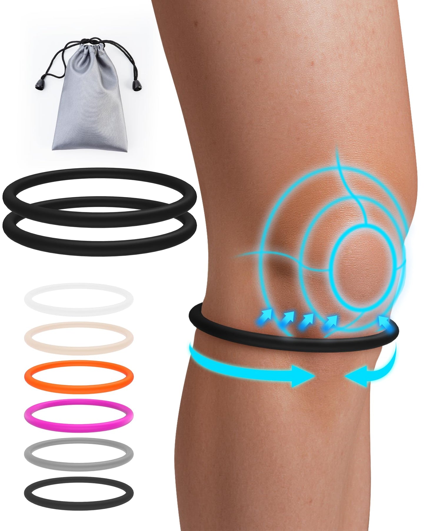 GREBIKE 2PCS Patellar Tendon Support Strap for Knee Pain Relief, Knee Bands for Basketball, Running, Tennis, Soccer and Hiking, Silicone Patella Band for Women and Men, Includes Storage Bag (Black)