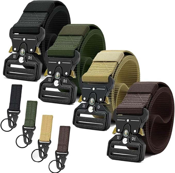 YOORAN Tactical Belts for Men 4 Pack, Compass Military Web Belt, Heavy-Duty Quick-Release Metal Buckle Riggers Belt for Men