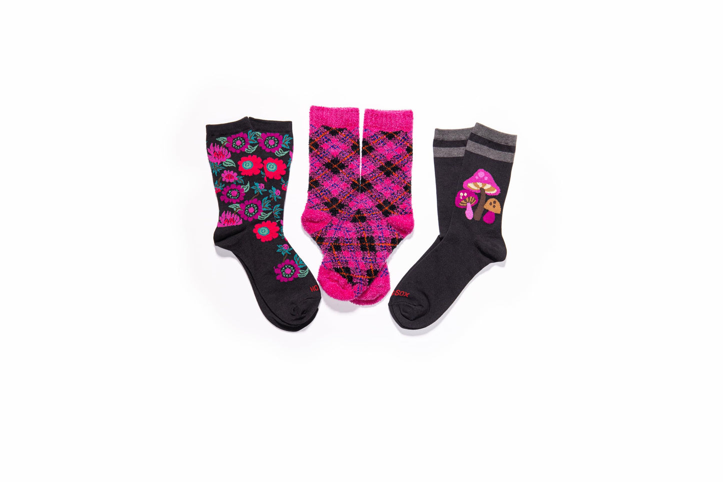 HOTSOX Women's Diagonal Plaid Feathery Boot Crew Sock 1 Pair Pack, Fuschia, Women's Shoe Size 4-10