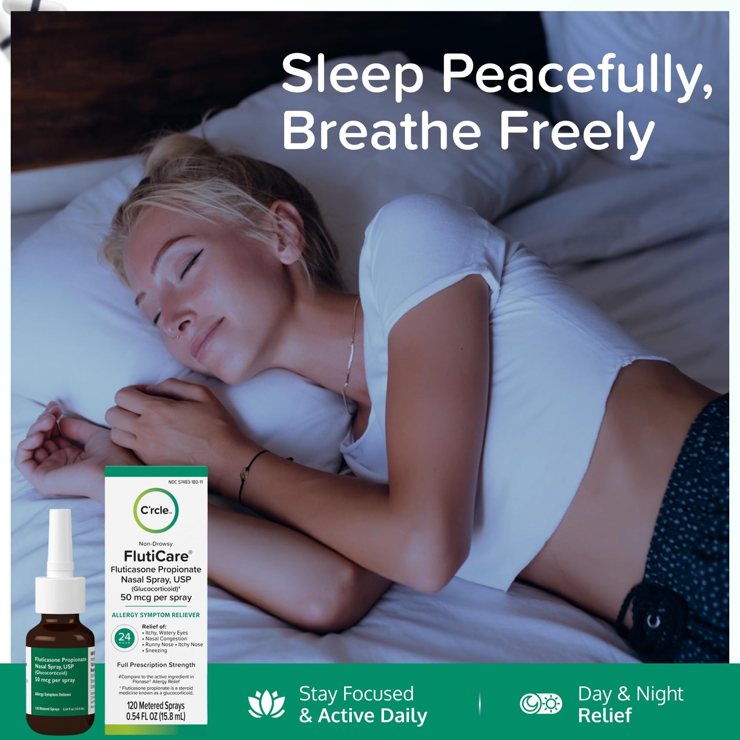Fluticasone Nasal Spray Allergy Relief - 24 Hour Non Drowsy Allergy Nasal - Nose Spray Relief for Sinus Allergies - Prescription Strength Fluticasone Propionate 50mcg - 3 Month Supply