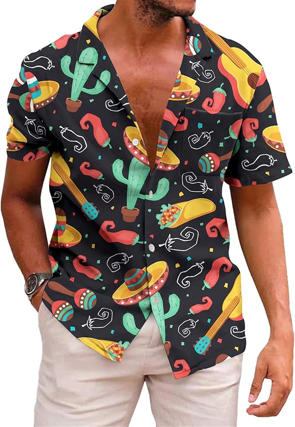 KYKU Mexico Shirt for Men Funny Beach Shirts Hawaiian Button Down Short Sleeve