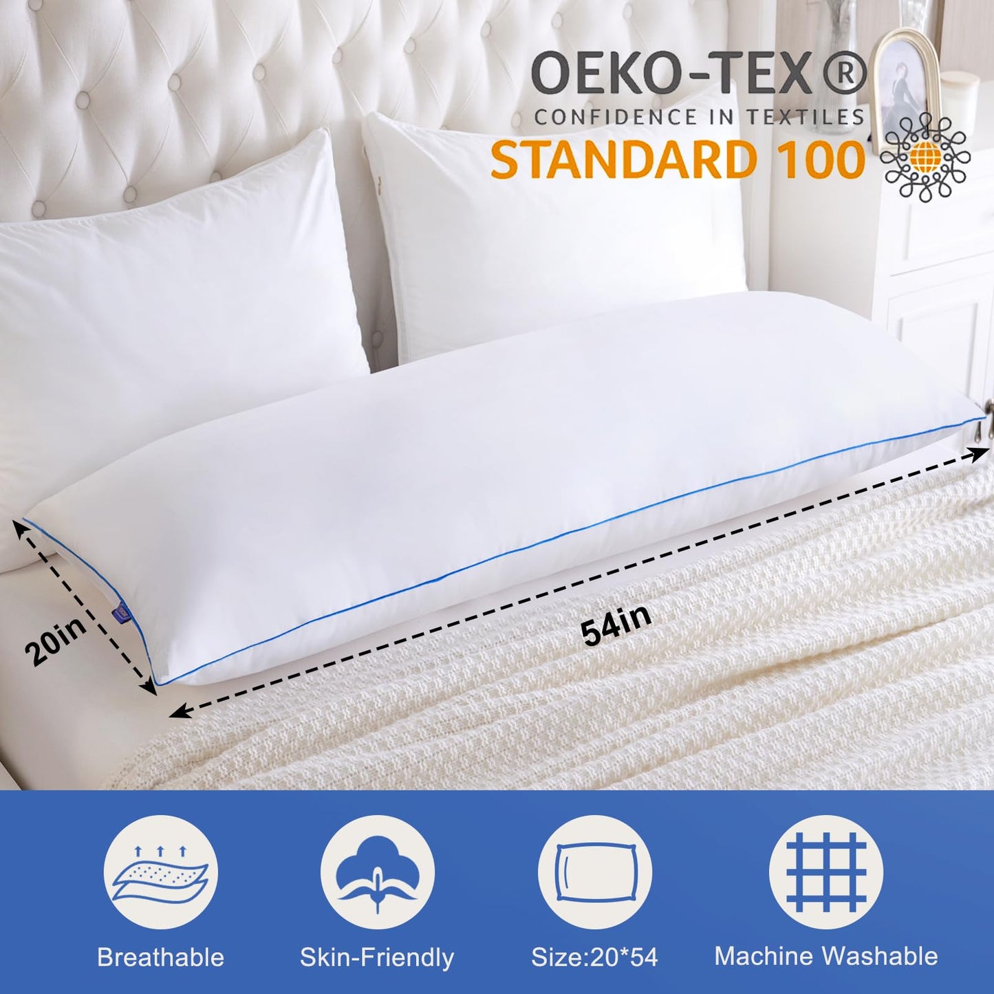YZ HOME Memory Foam Body Pillow Insert - Full Body Pillow for Adults - Soft Large Long Bed Pillow for Side Sleeper