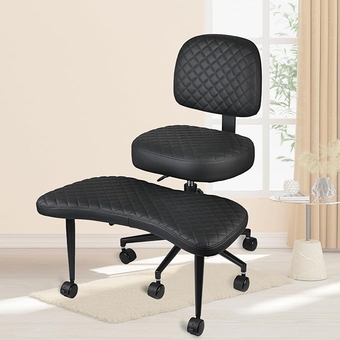 Meditation Chair Cross Legged Chair with Wheels Criss Cross Chair ADHD Desk Chair for Adults with Back Support Wide Squatting Kneeling Chair Adjustable Height for Office, Home, Yoga (Black)