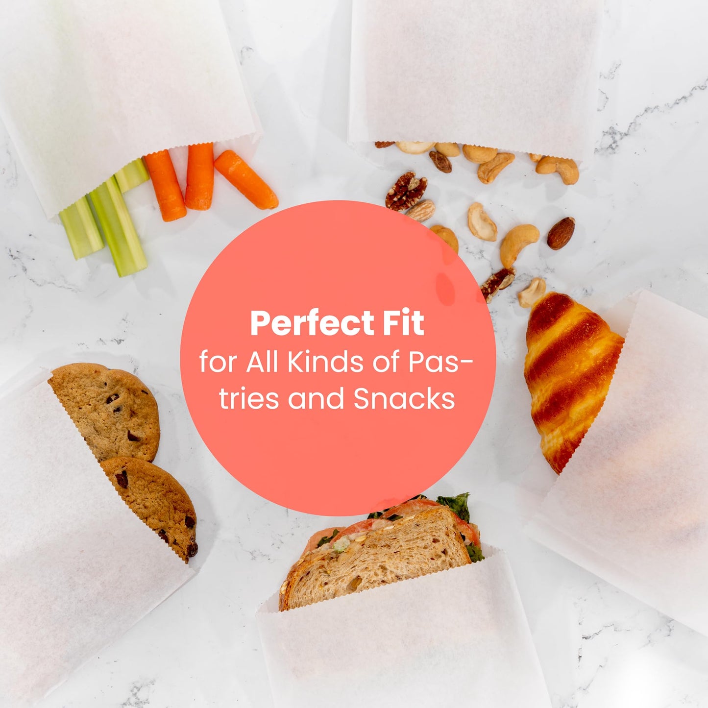 Fit Meal Prep 1000 Pack Paper Sandwich Bags 7 x 6”, Greaseproof Snack Bags, Food Grade Pastry Bag, Recyclable Small Paper Bags, Cookie Sleeves, Food Packaging for Bakery, Donuts